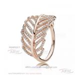 Perfect Fake Pandora 925 Silver Rose Gold Diamond Feather Ring